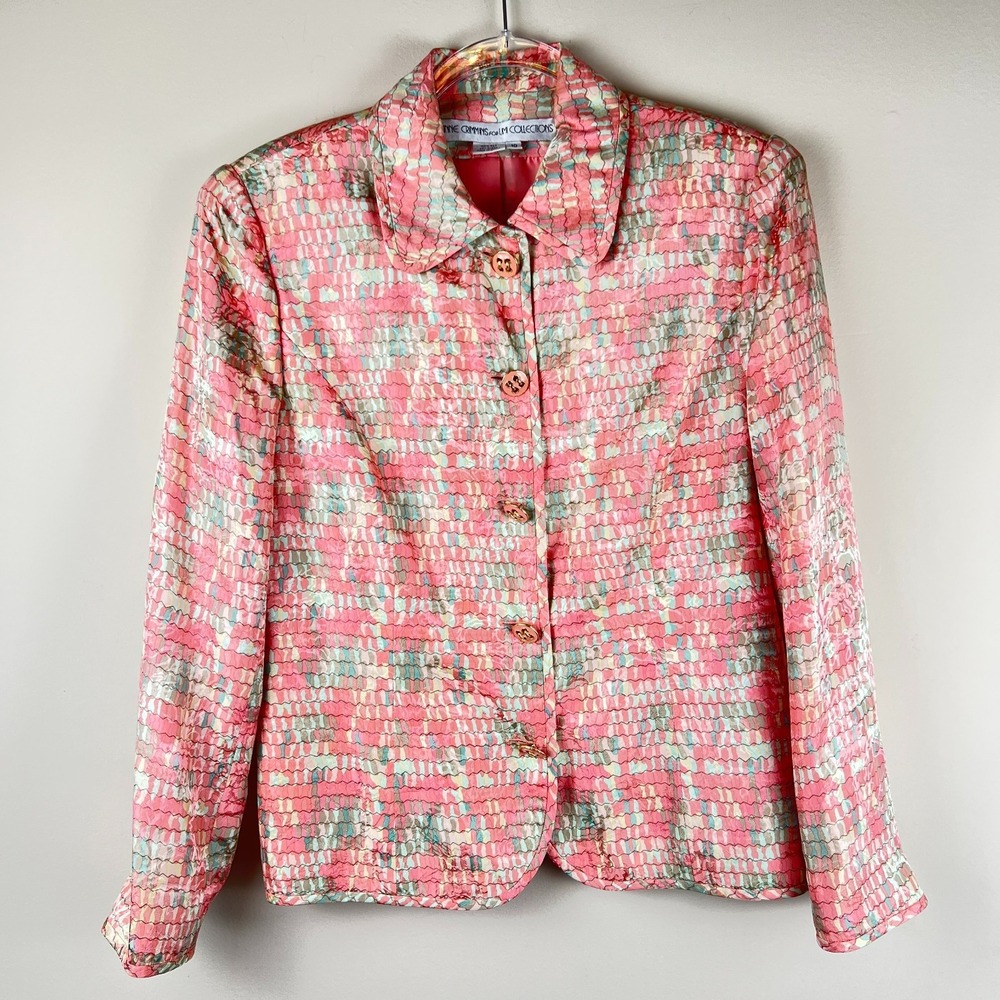 Ann Crimmins Umi Collection Silk Skirt Suit Pink Green Floral Size 10
